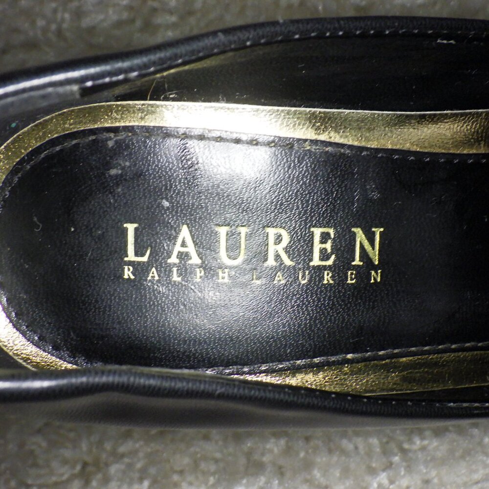 Ralph Lauren Black Leather High Heel Shoes Size 7.5 B D'orsay Heels Pre-Owned - Picture 5 of 7